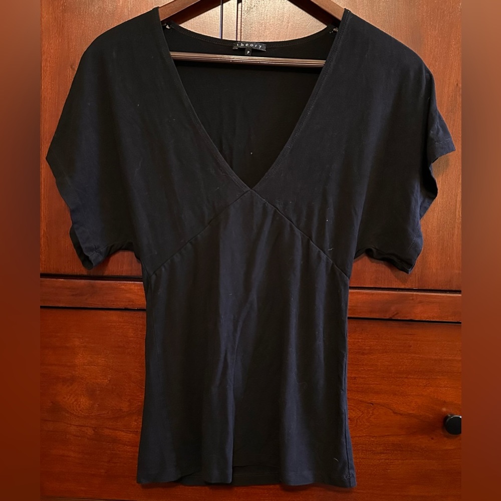 LADIES Theory Vintage Black Stretch Fitted Short Sleeve Blouse Shirt - Petite - Picture 5 of 11